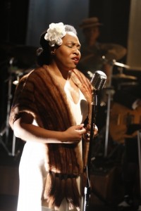 Charenee Wade as Billie Holiday in a scene from “Cafe Society Swing” (Photo credit: Carol Rosegg)