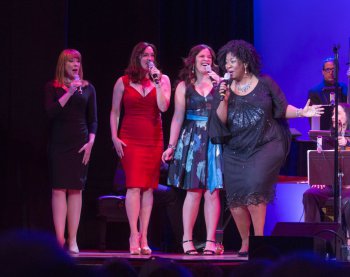 Emily Skinner, Julia Murney, Lindsay Mendez and NaTasha Yvette Williams as they appeared in 92Y’s Lyrics & Lyricists Series: “Everything’s Coming Up Ethel: The Ethel Merman Songbook” (Photo credit: Richard Termine)
