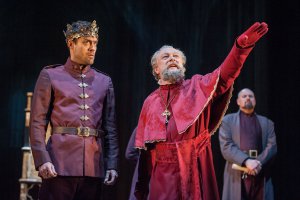Alex Hassell as Henry and Jim Hooper as the Archbishop of Canterbury in a scene from the RSC's “Henry V” (Photo credit: Stephanie Berger)