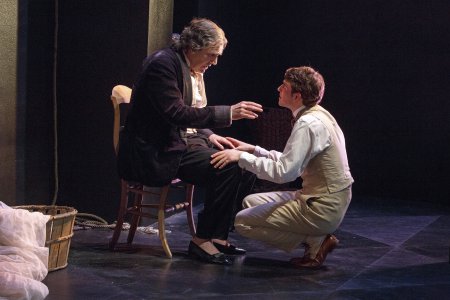 Rupert Everett and Charlie Rowe in a scene from “The Judas Kiss” (Photo credit: Richard Termine)