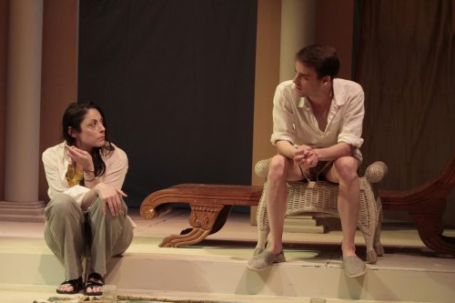 Najla Said and P.J. Brennan in a scene from Karen Malpede’s “The Beekeeper’s Daughter” (Photo credit: Beatrice Schiller)