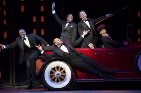 Joshua Henry, Brandon Victor Dixon, Brian Stokes Mitchell, and Richard Riaz Yoder in a scene from “Shuffle Along…” (Photo credit: Julieta Cervantes)