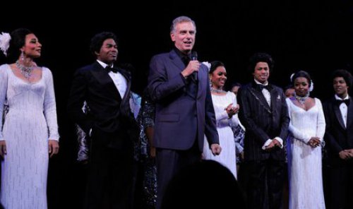 John Breglio on mike after the opening night of his revival of “Dreamgirls”