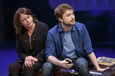 Rachel Dratch and Daniel Radcliffe in a scene from “Privacy” now at the Public Theater (Photo credit: Joan Marcus)