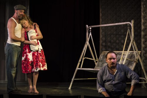 Michael Keller, Kathryn Luce Garfunkel and Justin R.G. Holcomb in a scene from “27 Wagons Full of Cotton” (Photo credit: Hunter Dowell)