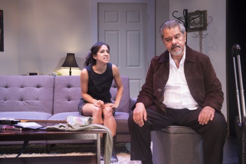 Connie Saltzman and Anthony Ruiz in a scene from “Implications of Cohabitation” (Photo credit: Michael Blase)