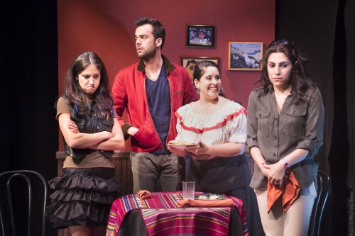 Connie Saltzman, Andres de Vengoechea, Gladys Perez and Vanessa Verduga in a scene from “Implications of Cohabitation”  (Photo credit: Michael Blase)