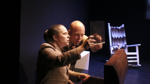 Trina Fisher and Joseph Hatfield in a scene from “Alice in Black and White” (Photo credit: Holly Stone)