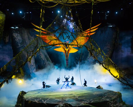 The flight of the Toruk in a scene from Cirque Du Soleil’s “Toruk- The First Flight” (Photo credit: Errisson Lawrence, costumes: Kym Barrett; puppet designer: Patrick Martel)