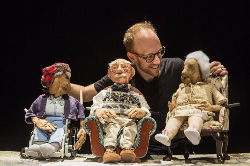 Spencer Lott with puppets from “Blossom” (Photo credit: Maria Baranova)