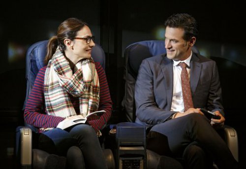 Annie Parisse and Adam Rothenberg in a scene from Leslye Headland’s “The Layover” (Photo credit: Joan Marcus)