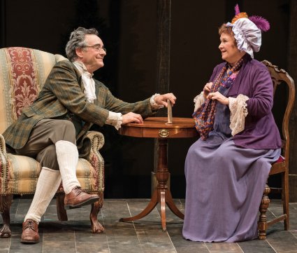 John Rothman and Cynthia Darlow in a scene from TACT’s revival of “She Stoops to Conquer” (Photo credit: Marielle Solan)