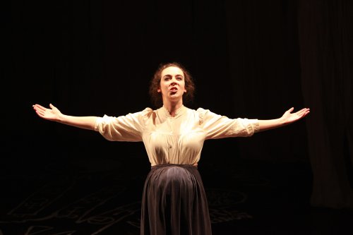 Jane Bradley as Mary Shelley in a scene from “Phantasmagoria; or, Let Us Seek Death!” (Photo credit: Theo Cote) 