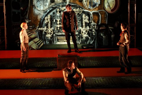 Suzy Jane Hunt, Marcel Jeannin (seated), Richard Clarkin and Rick Miller in a scene from “Twenty Thousand Leagues under the Sea” (Photo credit: Itai Erdal)