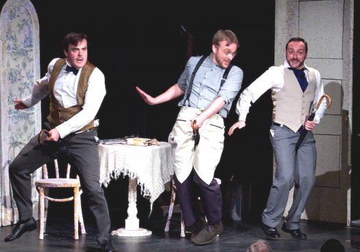 Daniel Greenwood, Matthew Wages and David Macaluso in a scene from “Cox and Box” (Photo credit: William Reynolds)