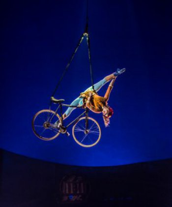 France’s Anne Weissbecker in the “Aerial Bike” act in in Cirque du Soleil’s “Kurios: Cabinet of Curiosities” (Photo credit: Martin Girard/shoot studio.ca; costumes: Philippe Guillotel)