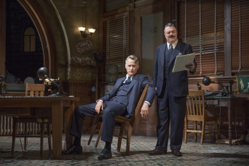 John Slattery and Nathan Lane in a scene from “The Front Page” (Photo credit: Julieta Cervantes)