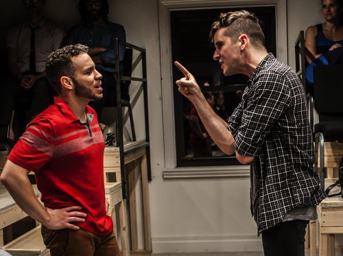 Robin De Jesús and Michael Urie in a scene from “Homos, Or Everyone in America” (Photo credit: Monique Carboni)