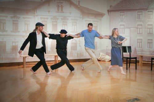 Yehuda Hyman and compnay in a rehearsal scene from "The Mar Vista"