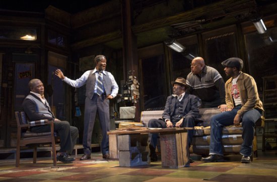 Michael Potts, John Douglas Thompson, Anthony Chisholm, Keith Randolph Smith and André Holland in a scene from August Wilson’s “Jitney” (Photo credit: Joan Marcus)
