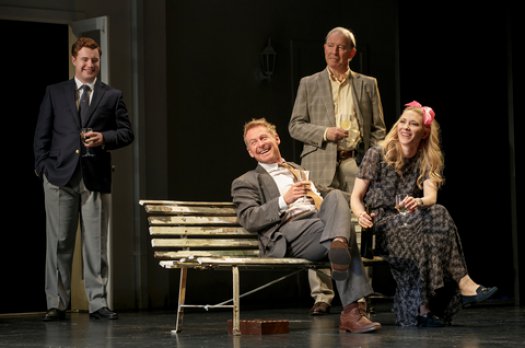 Brandon McClelland, Richard Roxburgh, David Downer and Cate Blanchett in a scene from The Sydney Theatre Company’s production of “The Present” (Photo credit: Joan Marcus)
