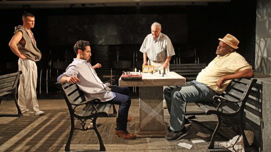 Gardiner Comfort, José Joaquín Pérez, Ed Setrakian and Shawn Randall in a scene from “Fish Men” (Photo credit: Carol Rosegg)