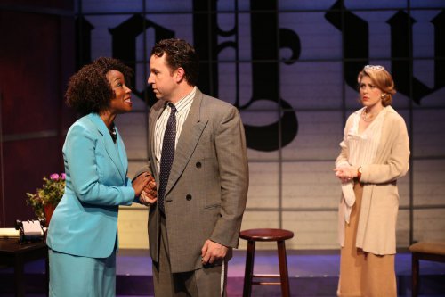 JoAnna Rhinehart, John Patrick Hayden and Kate Loprest in a scene from “The Big Broadcast on East 53RD” (Photo credit: Carol Rosegg)