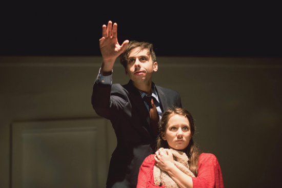 Josh Bardier and Erin Kommor and in a scene from “Interview: A New Musical”